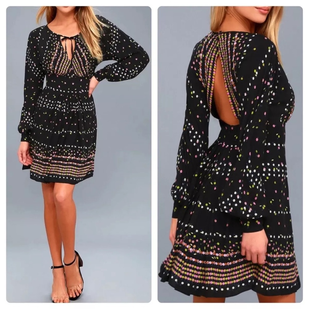 Free People Coryn black print long sleeve dress size 4